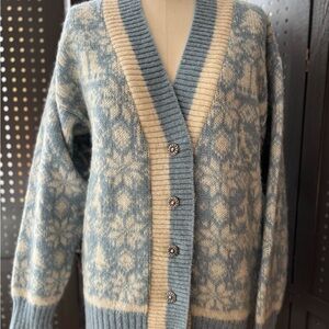 Chic Blue and Cream Women's Cardigan